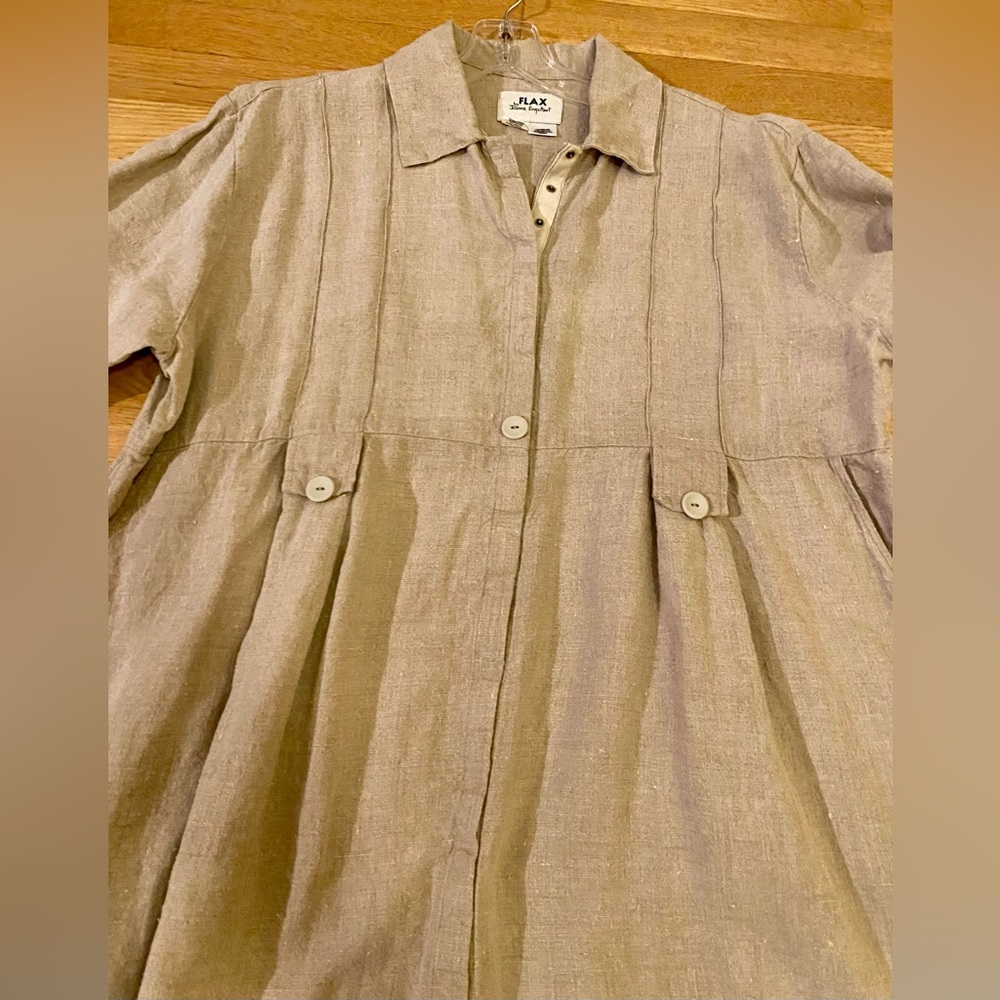 FLAX 100% Linen Tailored Long Dress / Duster w Pleats